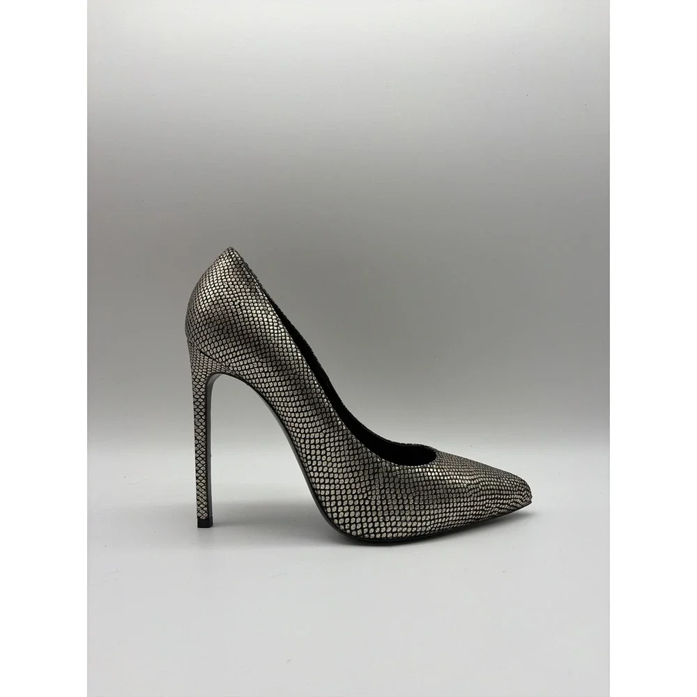 Saint Laurent Paris Anja Pumps Silver Black Snakeskin Stiletto Heels‎ 315530 38